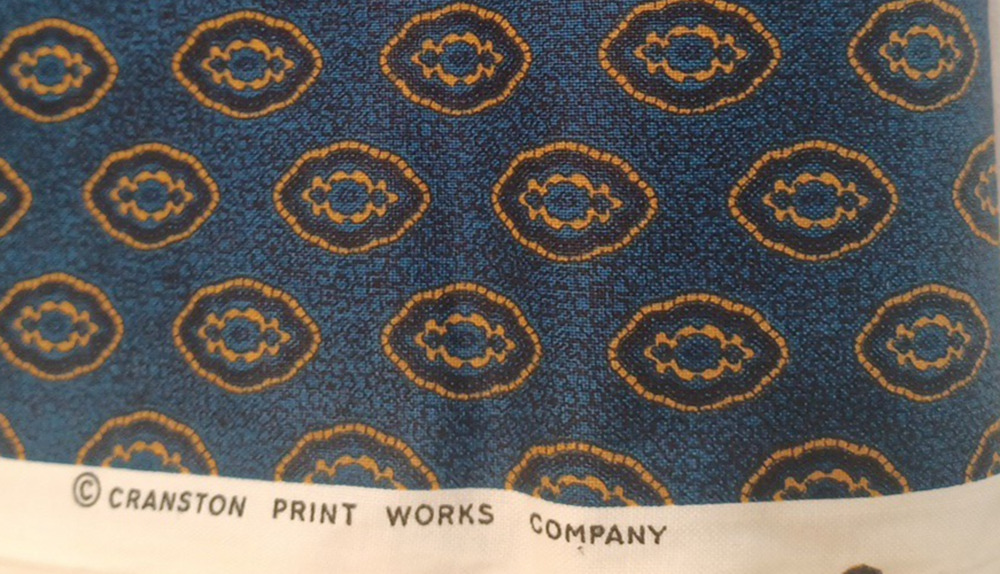 VTG Cranston Blue Gold Medallion Cotton Fabric 1 Pc 2 yards x 43" 1993
